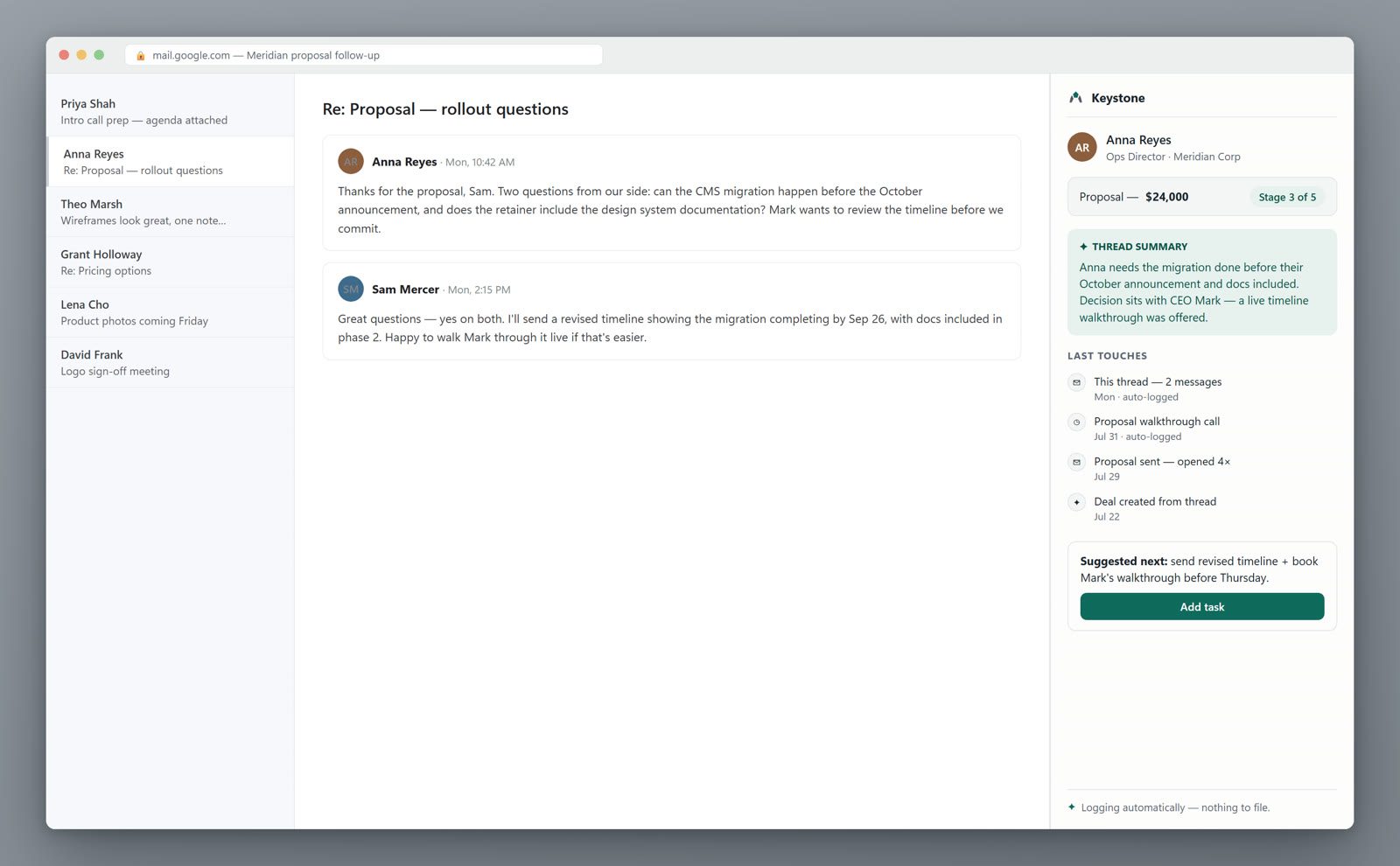 Keystone inside Gmail